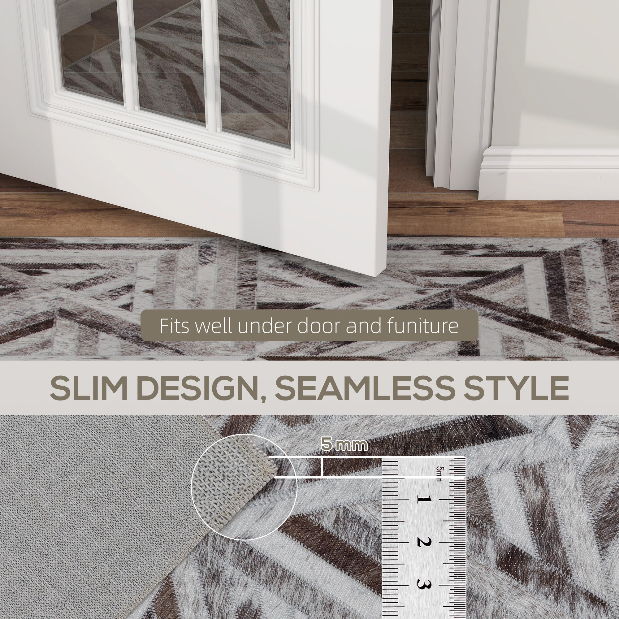 Elegant HOMCOM Modern Area Rug, Triangle Pattern Non-Slip Washable Rug, Chenille Floor Carpet for Living Room, Bedroom, Dining Room, Home Office, 170 x 120 cm, Brown