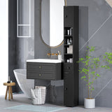kleankin 180cm Slim Bathroom Cabinet, with Drawer, Shelves and Cupboards - Black