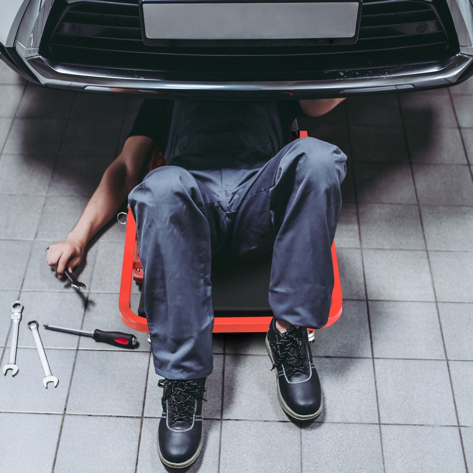 2-in-1 Rolling Creeper Seat Folding Creeper with 6 Universal Wheels