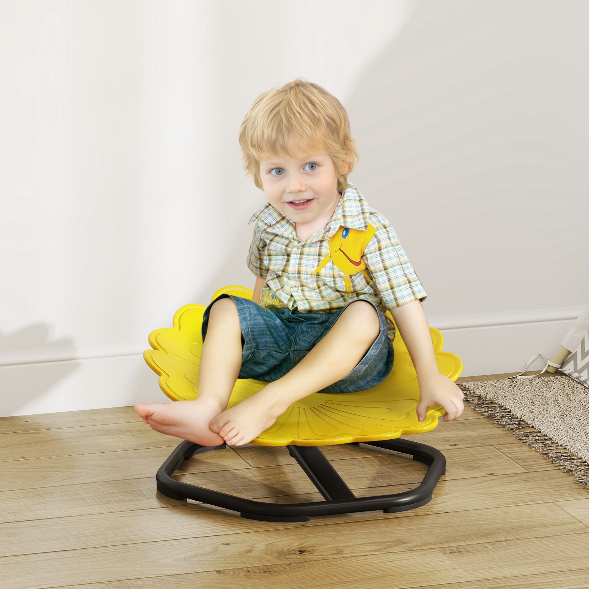 AIYAPLAY Flower-Shaped Sensory Spinning Chair with Non-Slip Base for Balance/Coordination, Yellow