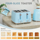 Elegant HOMCOM Kettle and Toaster Set, 1.7L 3000W Fast Boil Jug Kettle, 4 Slice Toaster with 7 Level Browning Controls, Light Blue