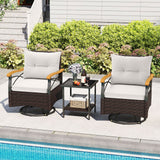3 Piece Outdoor Swivel Chair Set Patio Wicker Rotating Chairs with Table-