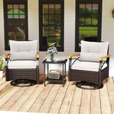 3 Piece Outdoor Swivel Chair Set Patio Wicker Rotating Chairs with Table-