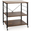 3 Tier Rolling Kitchen Baker's Rack with Adjustable Shelf and Hooks-Net Brown