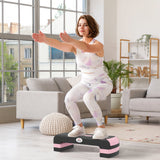 Elegant HOMCOM Aerobic Step with 3-Level Adjustable Heights for Home, Office Exercise, Black and Pink
