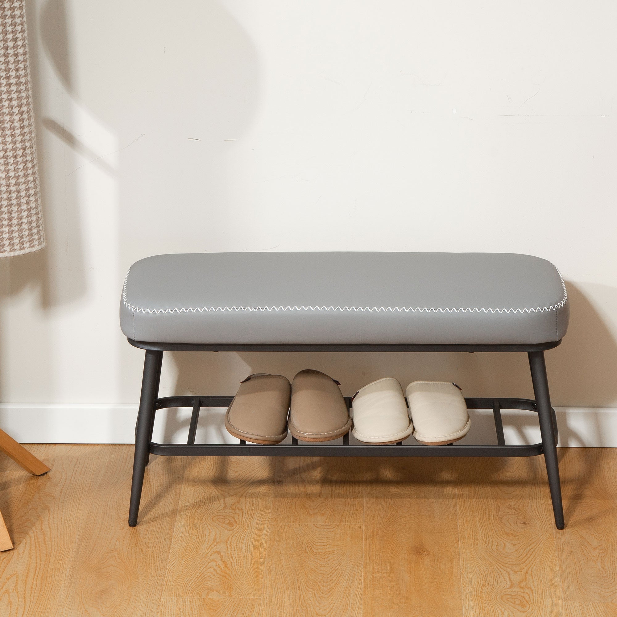 Elegant HOMCOM Luxury PU Leather Shoe Spacious Storage Modern Bench - in Sophisticated Grey