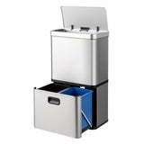 56L Stainless Steel Trash Can Touchless Recycling Garbage Bin-