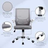 Vinsetto Home Office Chair and Computer Desk Set, Mesh Chair with with 90° Flip-up Armrest, Study Desk with Keyboard Tray and Drawer, White and in Sophisticated Grey