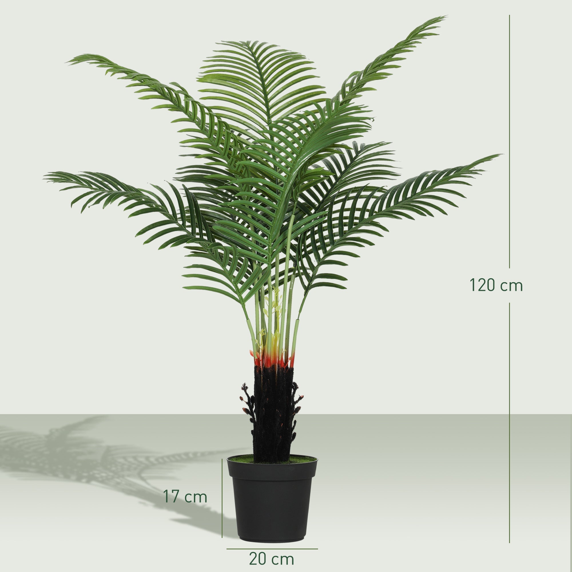 Elegant HOMCOM 120cm Artificial Areca Palm Tree with 9 PE Leaves, Decorative Artificial Plant with Plastic Pot and Flocked Soil, Fake Plant for Home Office Decor, Green