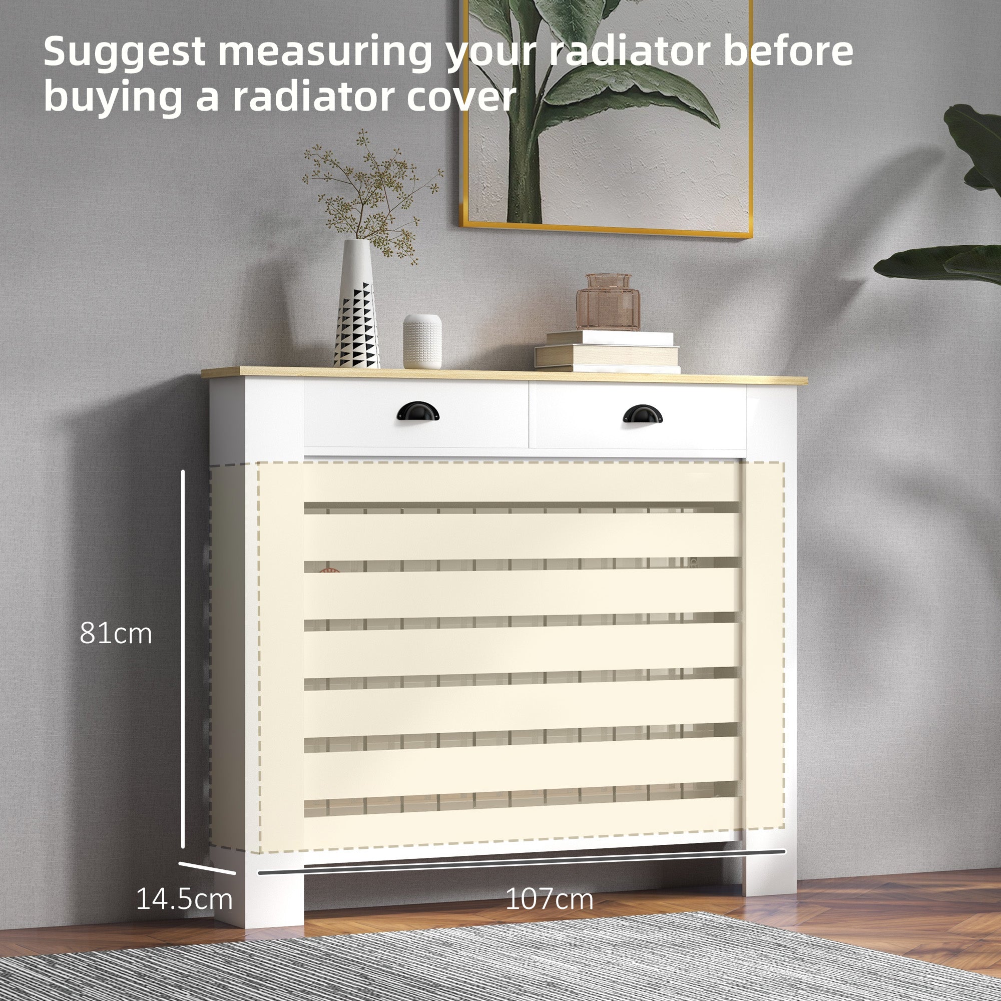 Elegant HOMCOM 95.5H x 111Wcm Radiator Cover, with Drawer - White