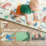 AIYAPLAY Baby Play Mat, Double Sideded Foldable Kids Crawling Mat, Reversible & Waterproof, Dinosaur