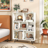 7-Cube Bookcase Mid Century Modern Spacious Storage Organizer with 4 Tapered Metal Legs-