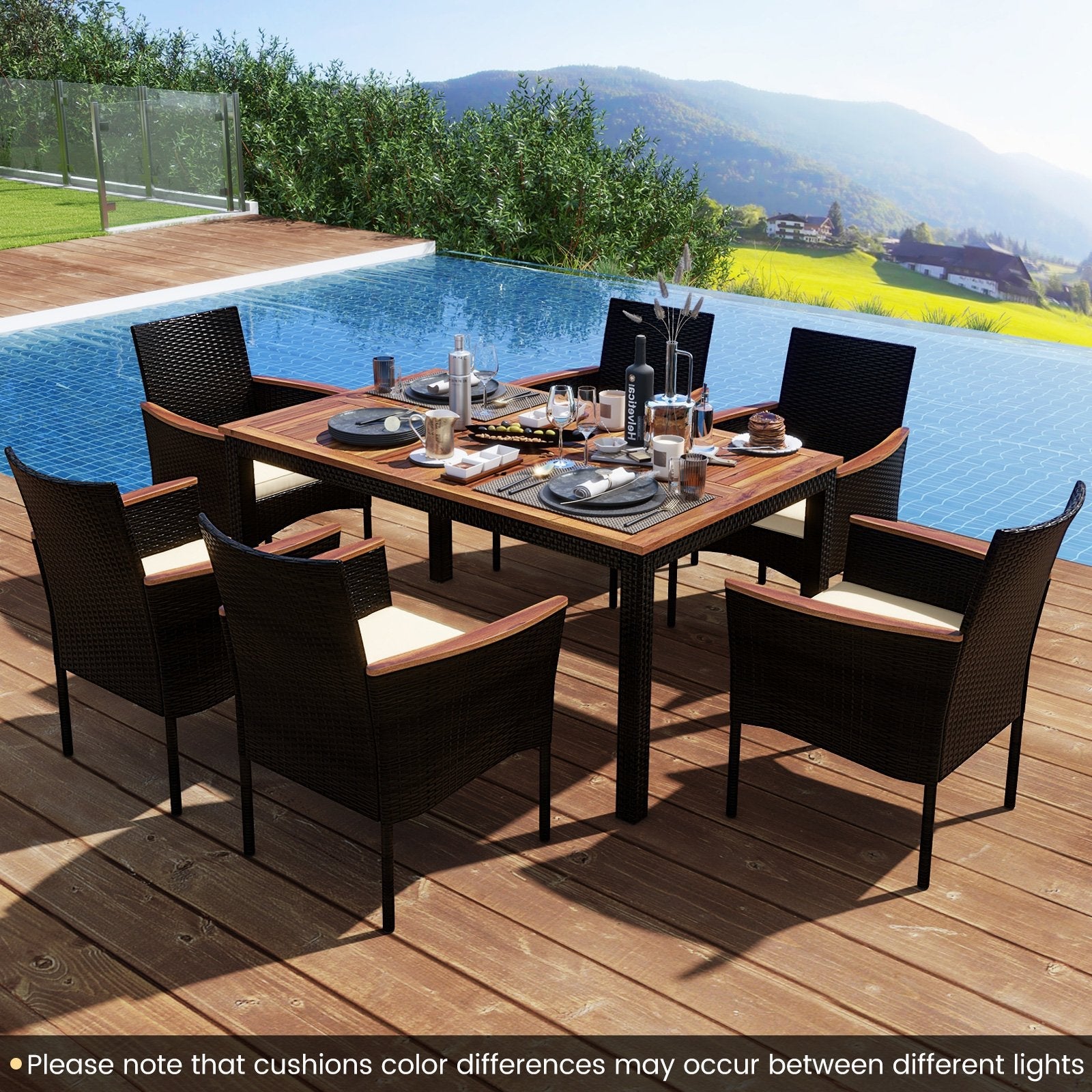 7 Pieces PE Rattan Outdoor Patio Dining Set for Yard Garden and Poolside-