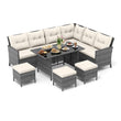 7 Pieces Patio Dining Furniture Set Outdoor PE Rattan Sectional Sofa Set-Off White