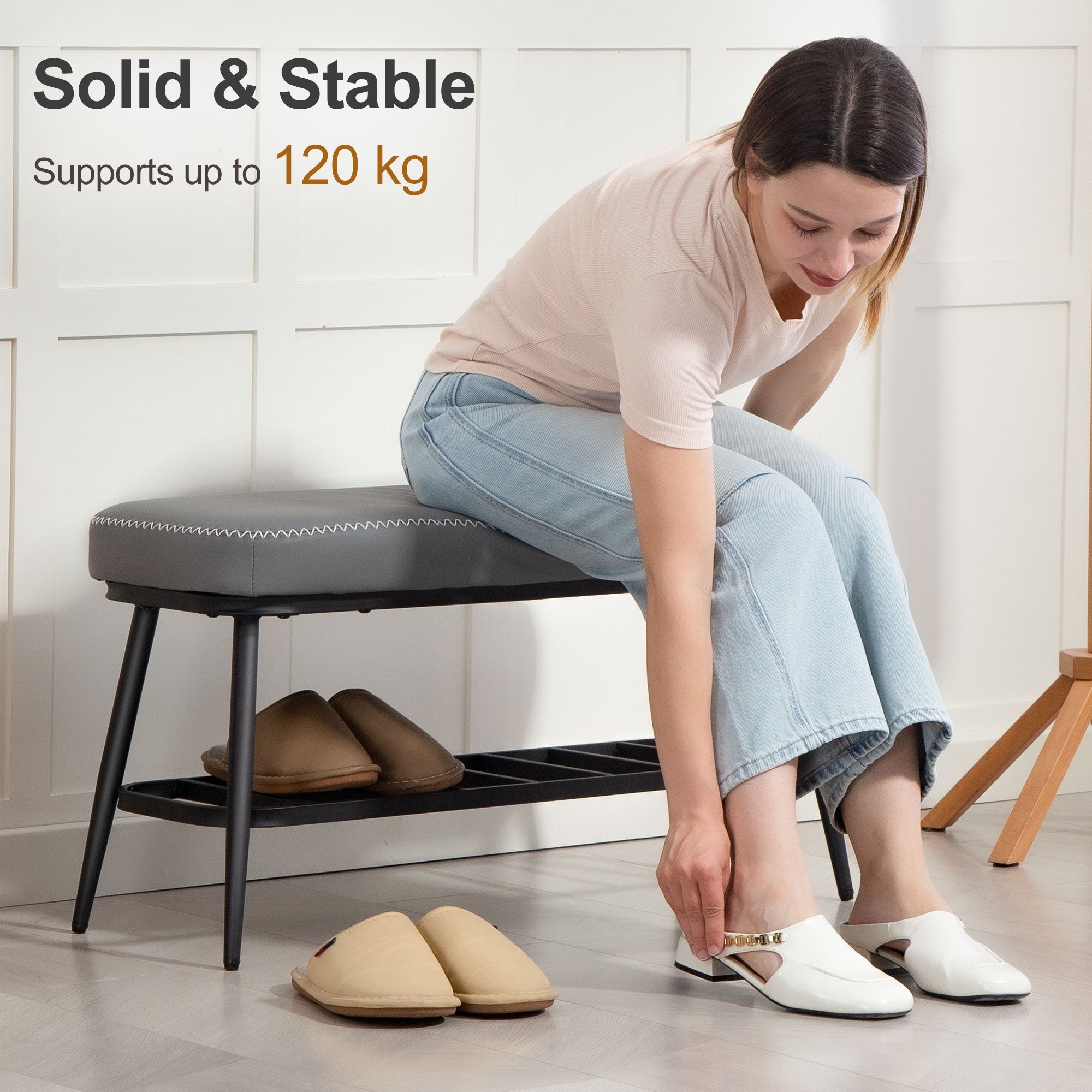 Elegant HOMCOM Luxury PU Leather Shoe Spacious Storage Modern Bench - in Sophisticated Grey