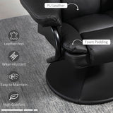 Elegant HOMCOM Swivel Recliner Chair with Footstool, Luxury PU Leather Recliner Armchair with Ottoman, Steel Base, Upholstered Reclining Chair for Living Room, Bedroom, Office, Black