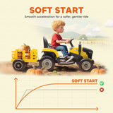 AIYAPLAY 12V Ride on Tractor and Trailer with Remote Control, Music, Shifter, Start-Up Sound, for Kids Ages 3-8 Years, Yellow
