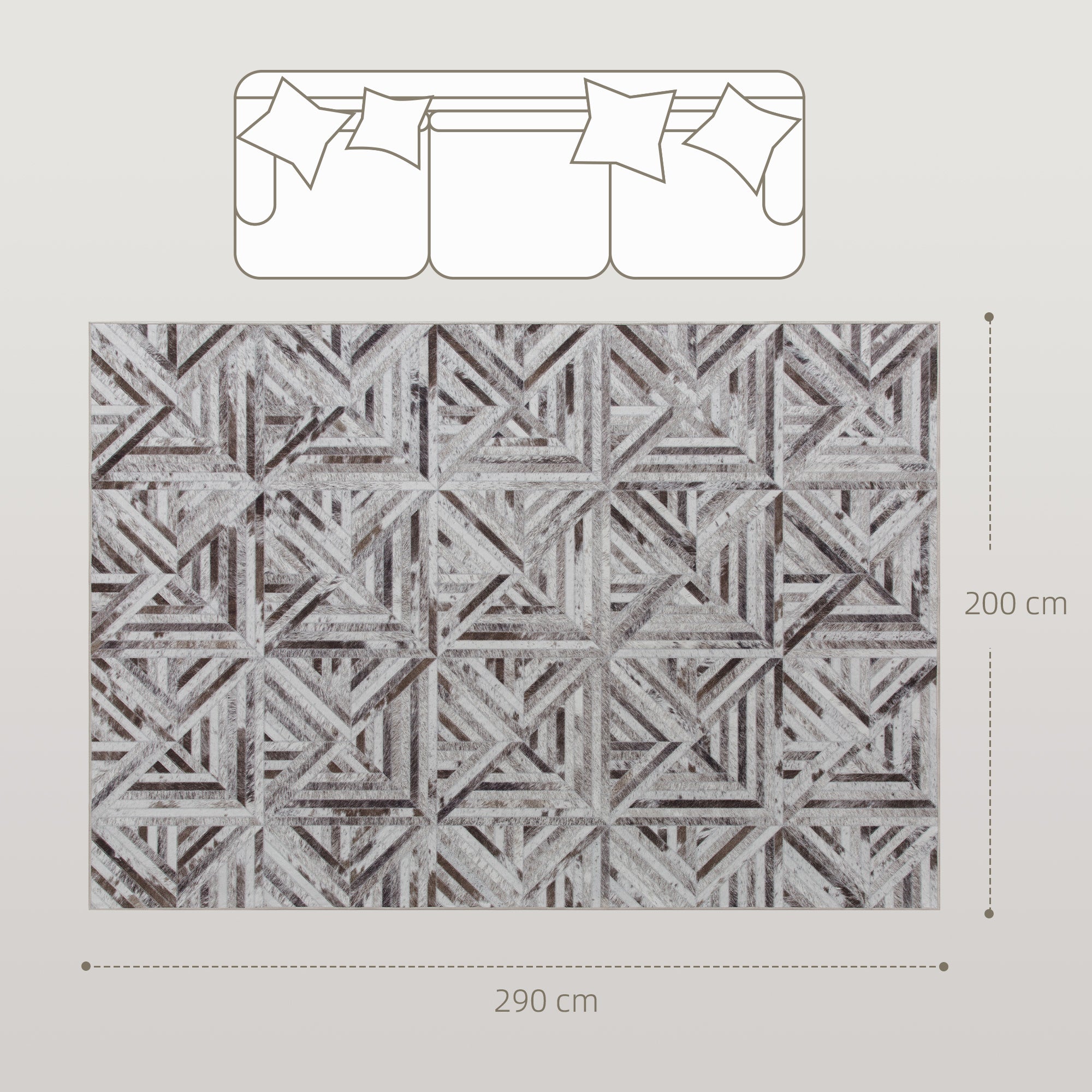 Elegant HOMCOM Modern Area Rug, Triangle Pattern Non-Slip Washable Rug, Chenille Floor Carpet for Living Room, Bedroom, Dining Room, Home Office, 290 x 200 cm, Brown