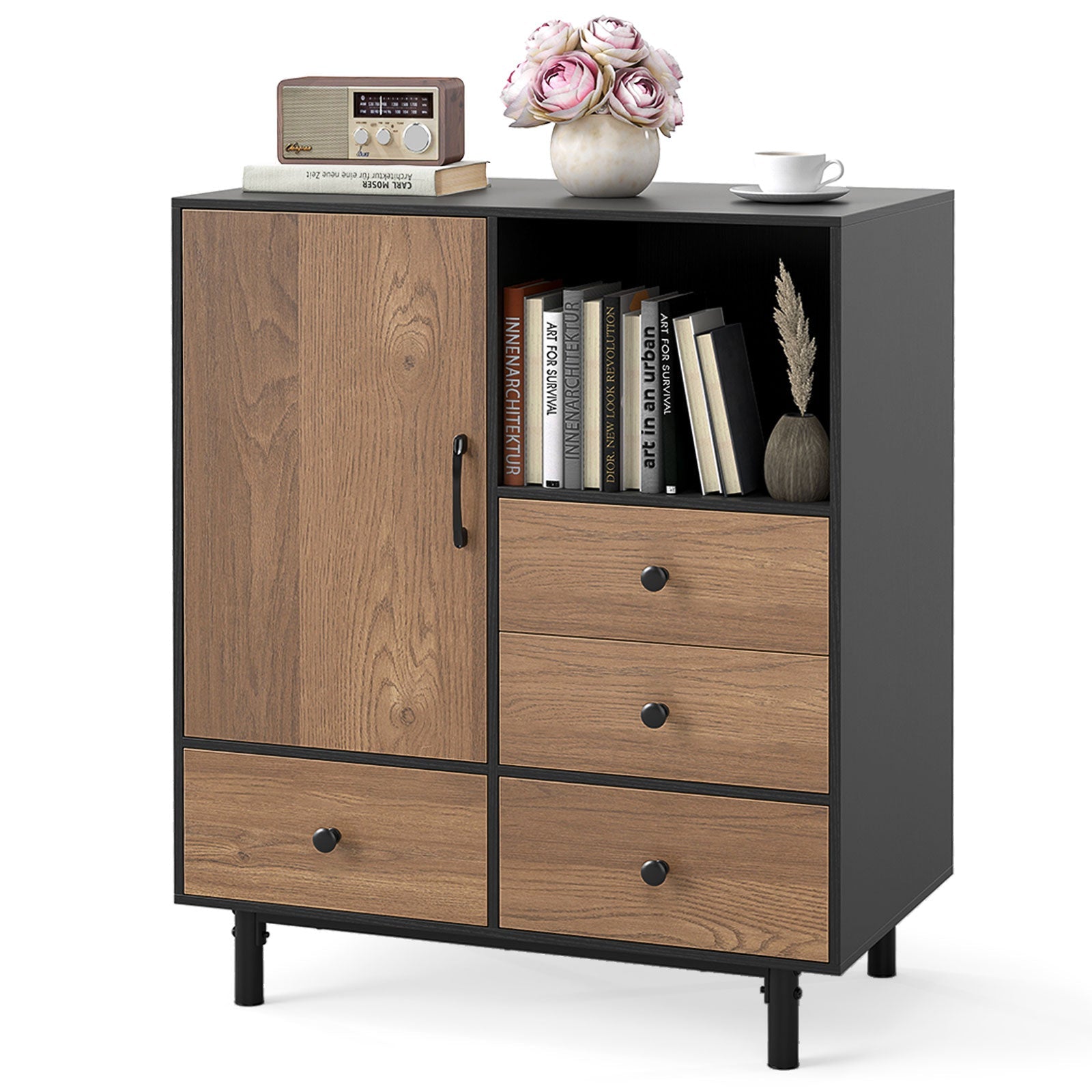 Buffet Sideboard Mid Century Modern Spacious Storage Cabinet with 4 Drawers-