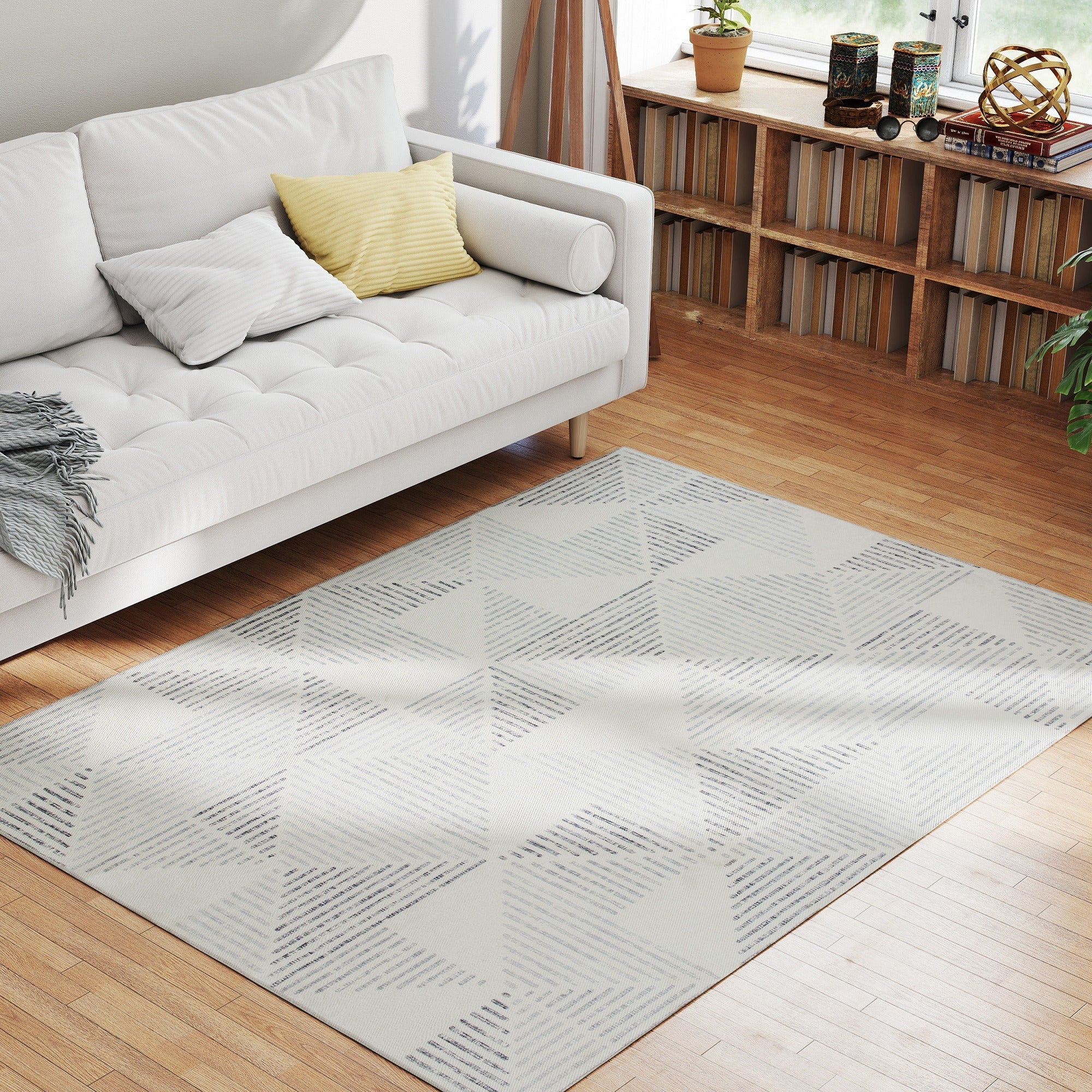 Elegant HOMCOM Modern Area Rug, Geometric Pattern Non-Slip Washable Rug, Soft Floor Carpet for Living Room, Bedroom, Dining Room, Home Office, 170 x 120 cm, in Sophisticated Grey