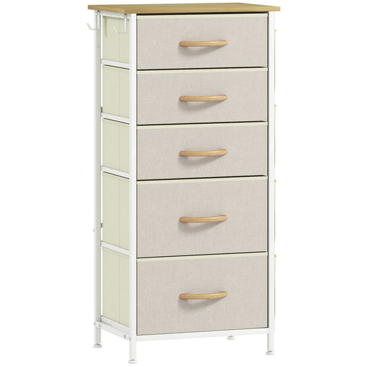 Elegant HOMCOM Chest of Five Fabric Drawers - Beige