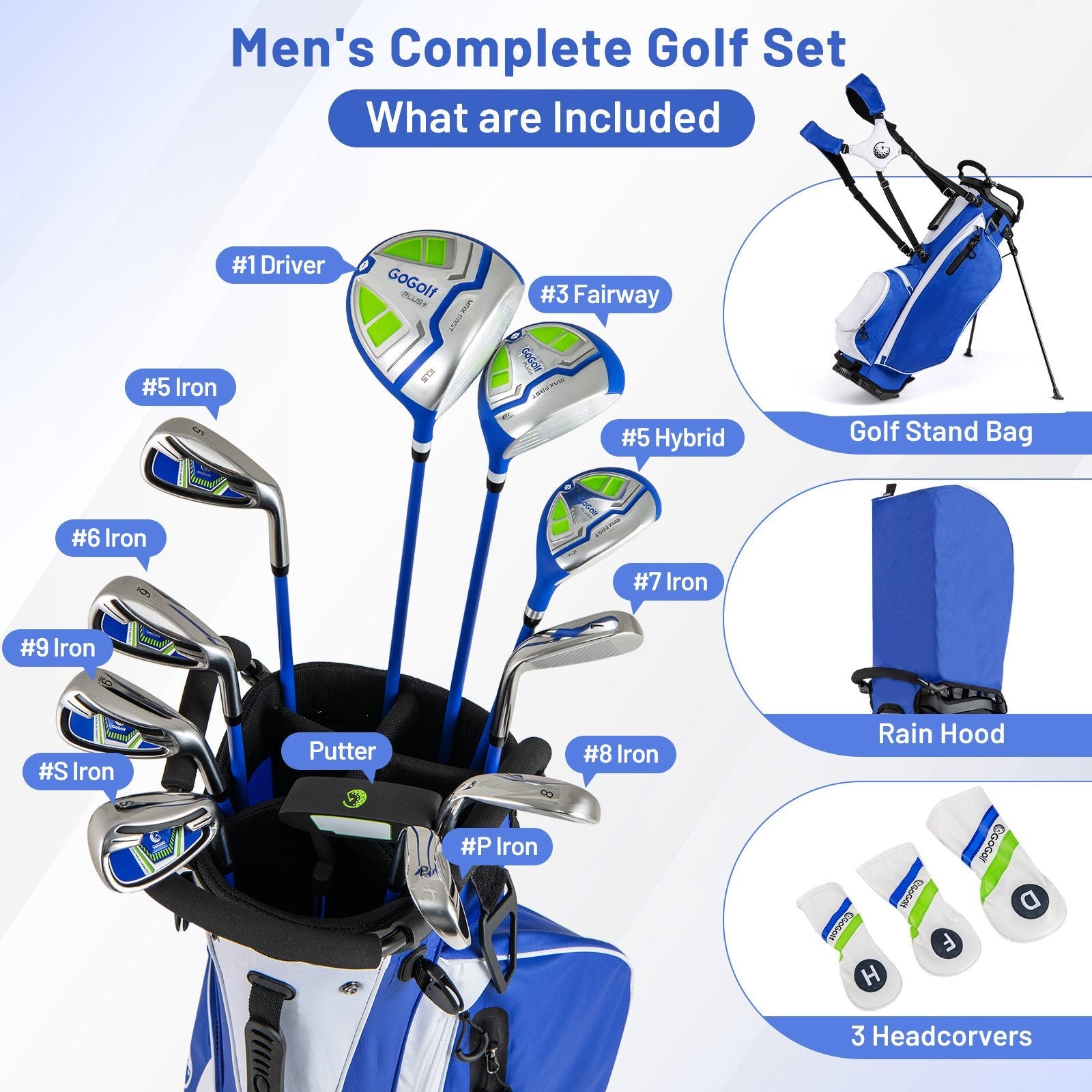Men's Complete Golf Clubs and Bag Set Right Handed-