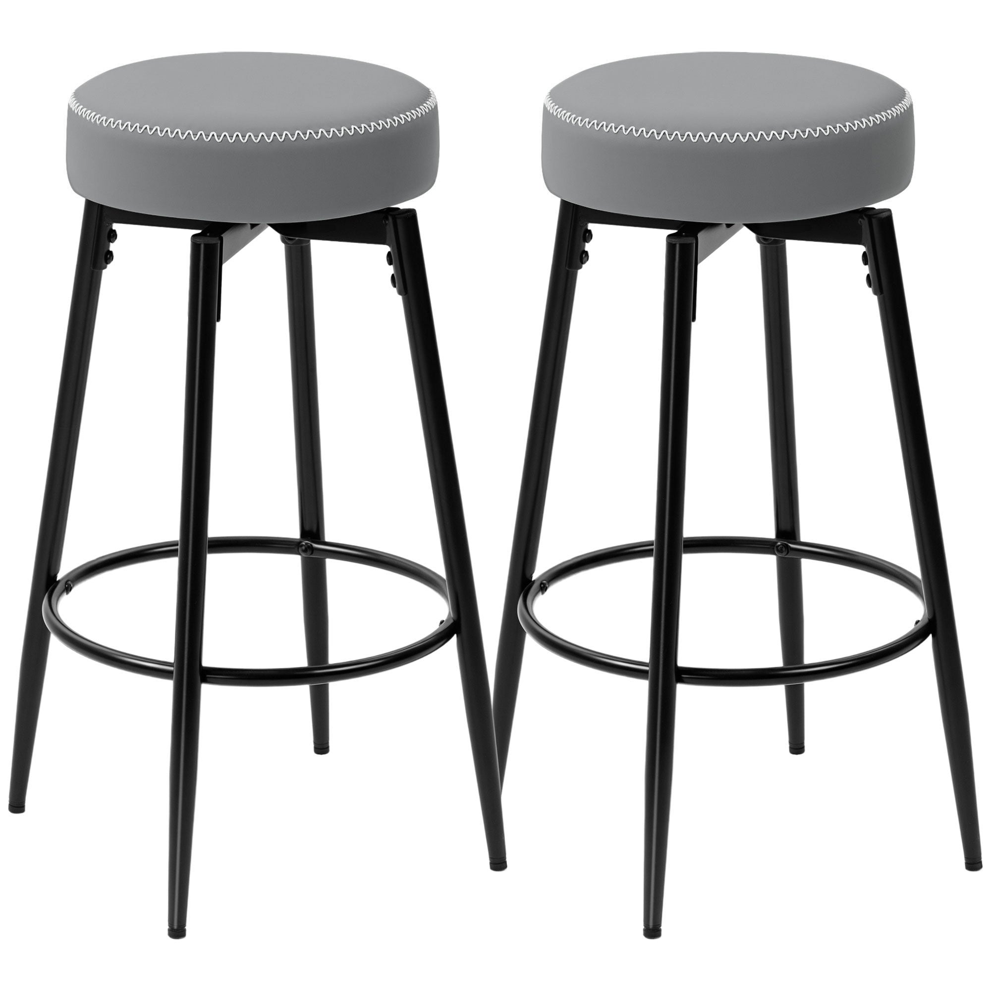 Elegant HOMCOM Set of Two Faux Leather Bar Stools - in Sophisticated Grey/Black
