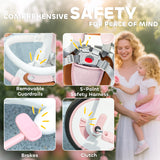 AIYAPLAY 5 in 1 Kids Trike with Adjustable Backrest, Toddler Tricycle with Push Handlebar, Adjustable Backrest, Pink