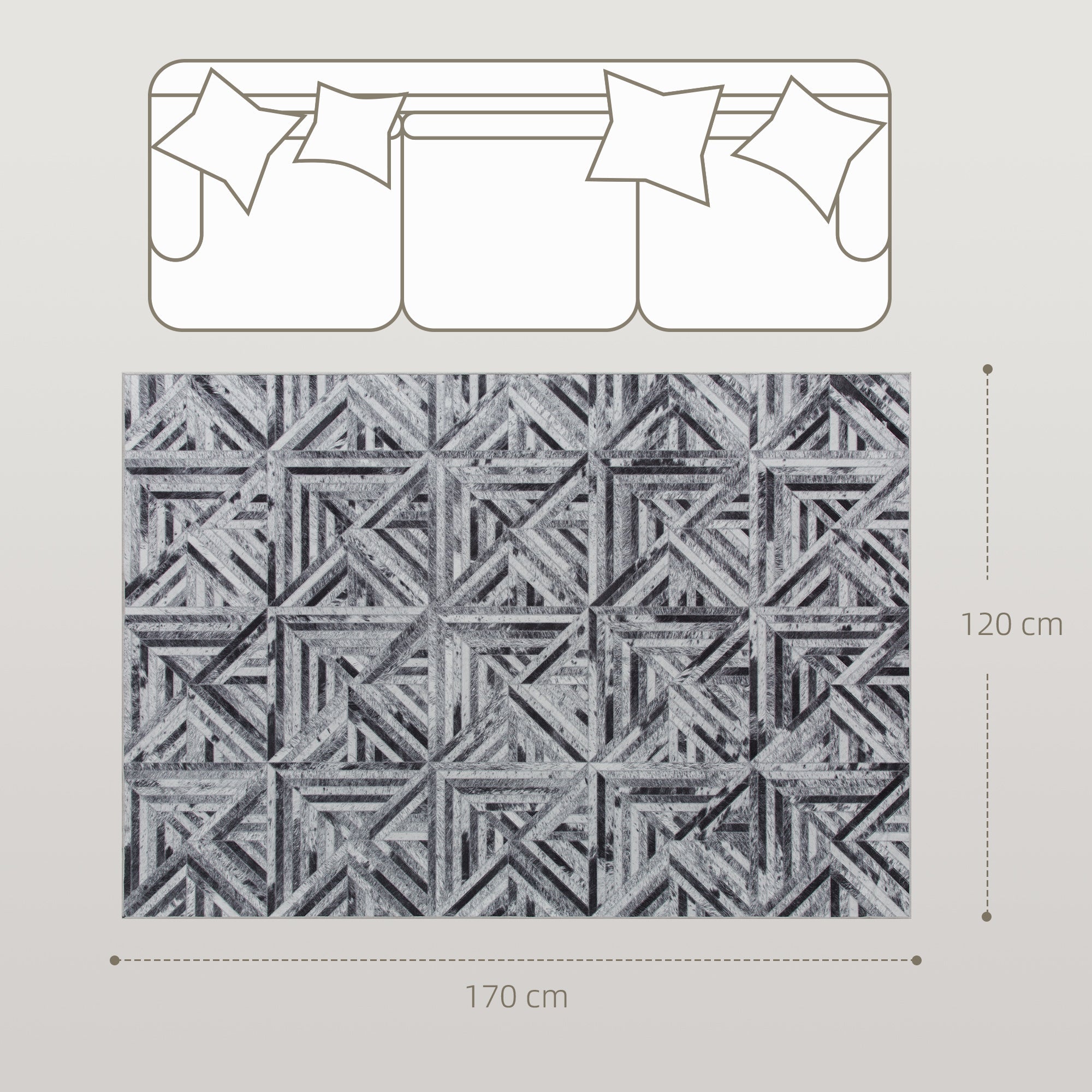 Elegant HOMCOM Modern Area Rug, Triangle Pattern Non-Slip Washable Rug, Chenille Floor Carpet for Living Room, Bedroom, Dining Room, Home Office, 170 x 120 cm, Black