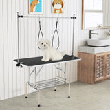 Foldable Dog Grooming Table with Height Adjustable Arms and Mesh Tray-
