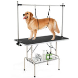 Foldable Dog Grooming Table with Height Adjustable Arms and Mesh Tray-