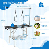Foldable Dog Grooming Table with Height Adjustable Arms and Mesh Tray-