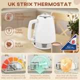 Elegant HOMCOM Stainless Steel Kettle and Toaster Set, 1.7L 3000W Rapid Boil Jug Kettle with UK Strix Thermostat, Limescale Filter, 4 Slice Toaster with 7 Browning Controls, Crumb Tray, White and Silver Tone