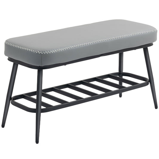 Elegant HOMCOM Luxury PU Leather Shoe Spacious Storage Modern Bench - in Sophisticated Grey