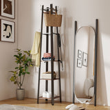 Elegant HOMCOM Industrial Coat Stand with 8 Hooks and 4 Shelves - Rustic Brown