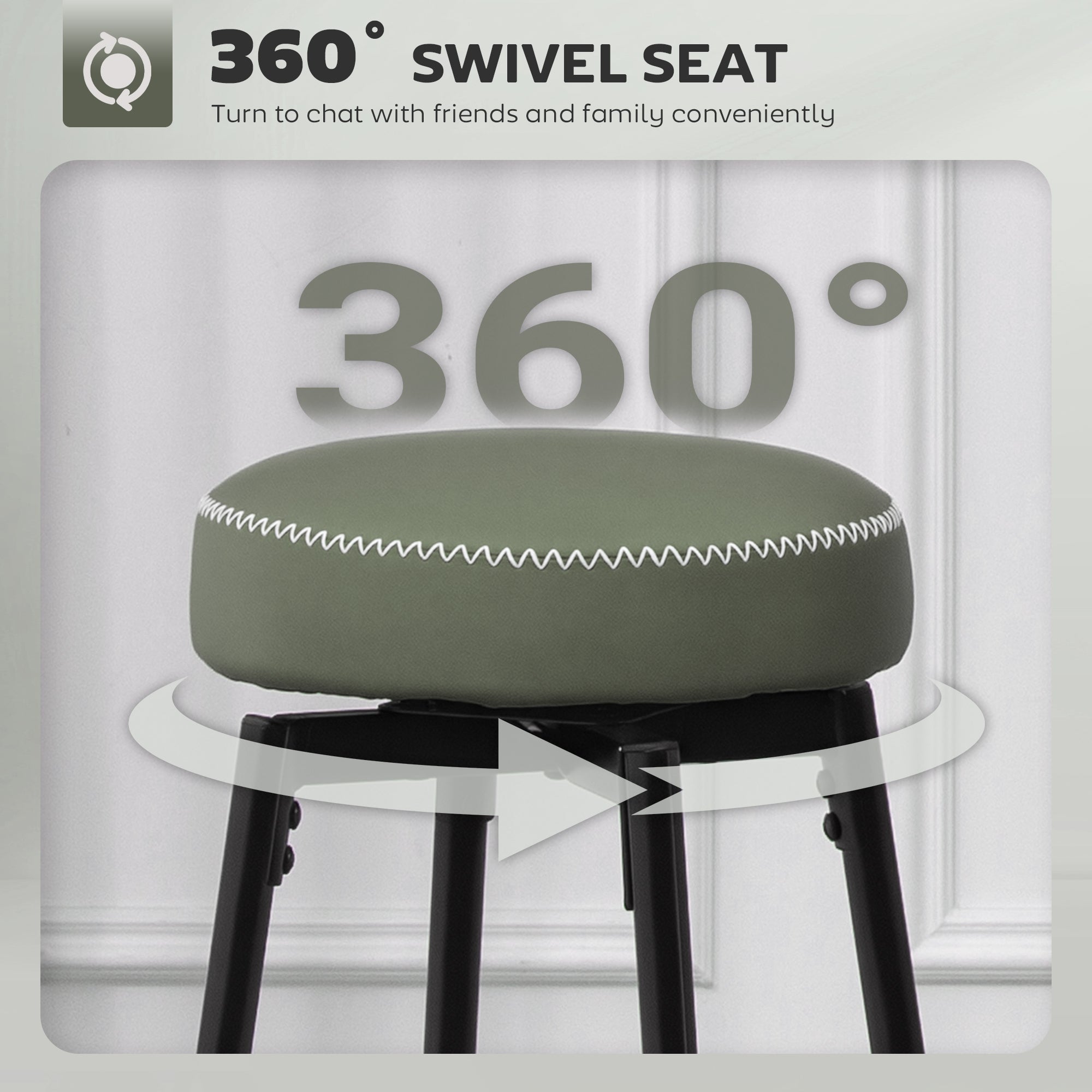 Elegant HOMCOM Set of Two Faux Leather Bar Stools - Green/Black