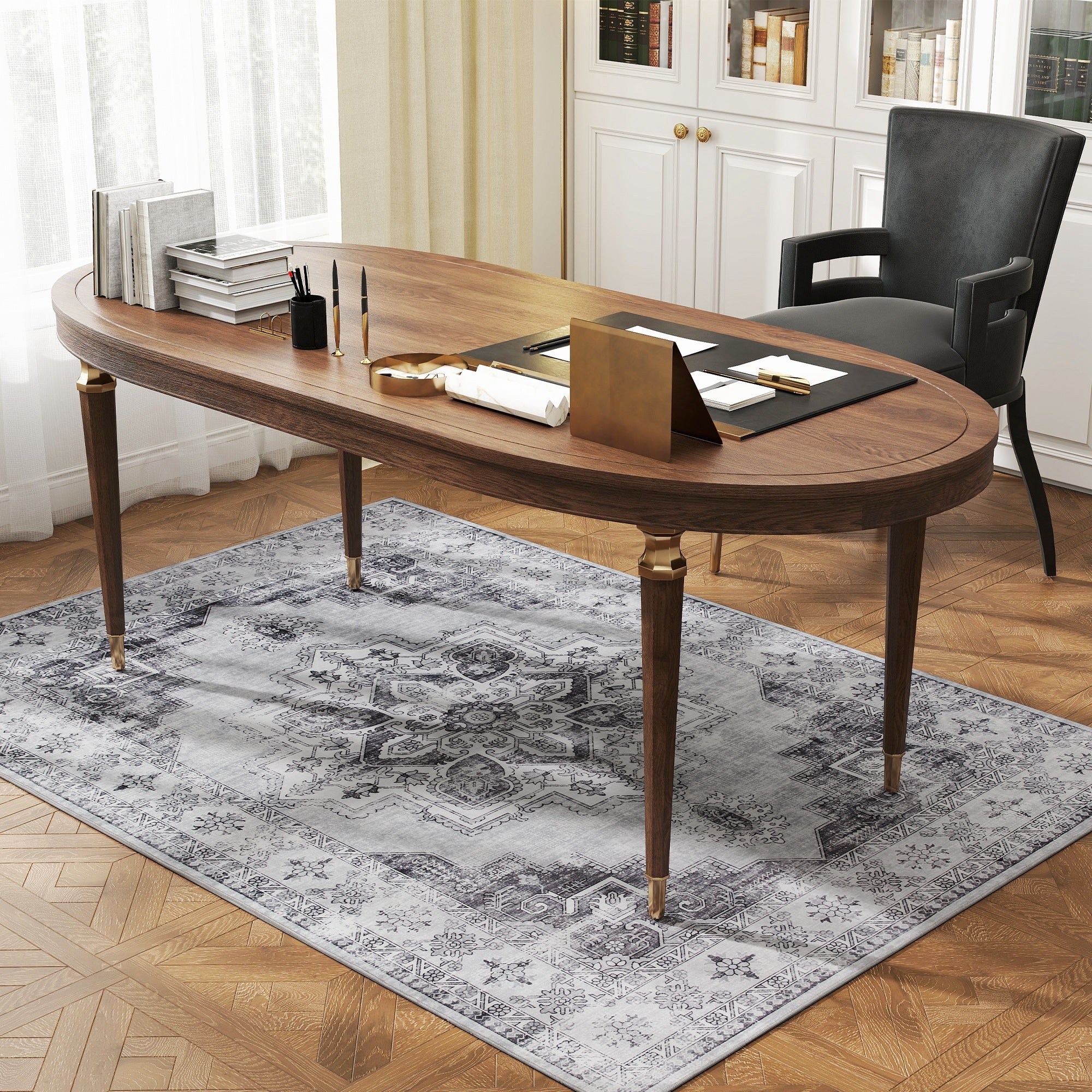 Elegant HOMCOM Vintage Area Rug, Non-Slip Washable Rug, Flannel Floor Carpet for Living Room, Bedroom, Dining Room, Home Office, 170 x 120 cm, in Sophisticated Grey