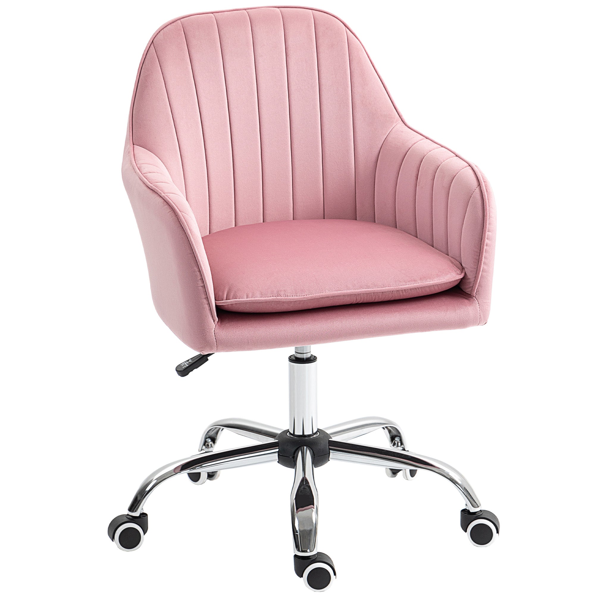 Elegant HOMCOM Velvet-Feel Tub Office Chair, with Seat Cushion - Dark Pink