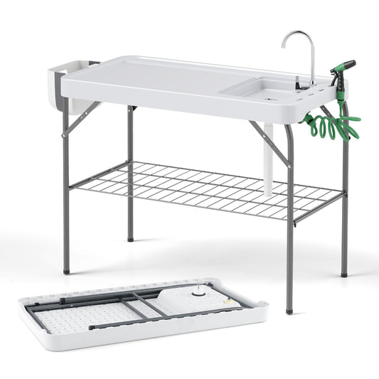 Foldable Fish Cleaning Table 2 in 1 Outdoor Workstation with Sink