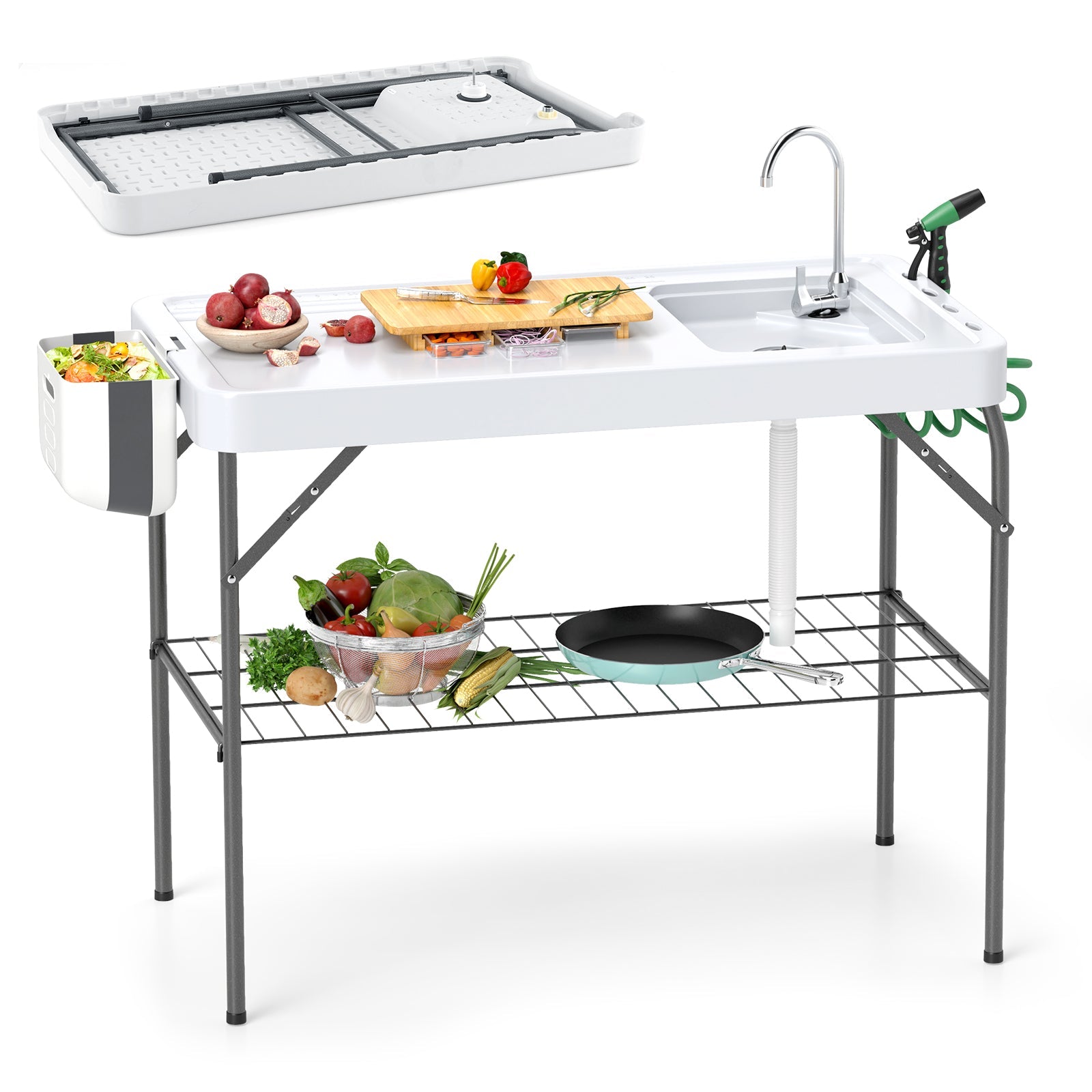 Foldable Fish Cleaning Table 2 in 1 Outdoor Workstation with Sink