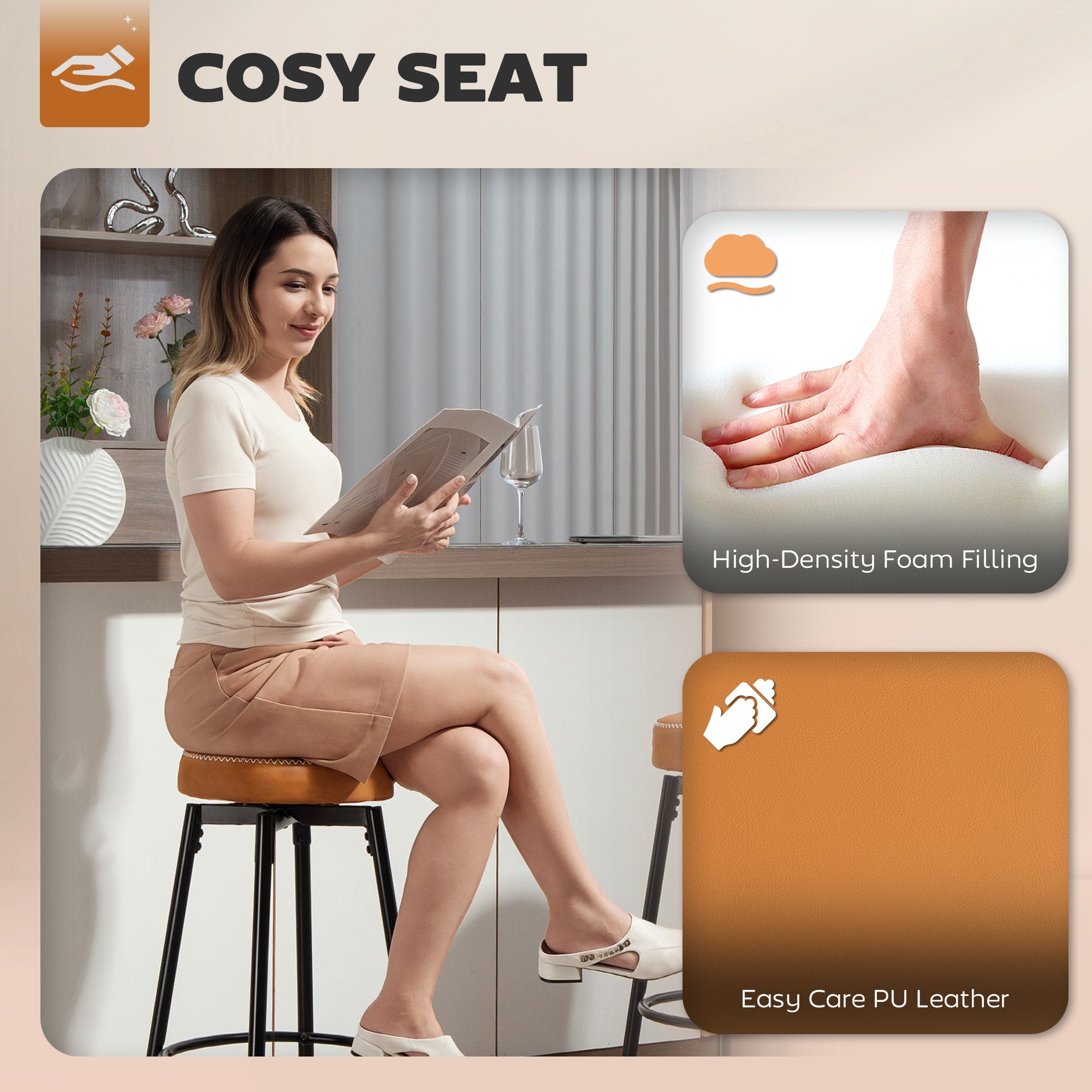 Elegant HOMCOM Set of Two Faux Leather Bar Stools - Brown/Black