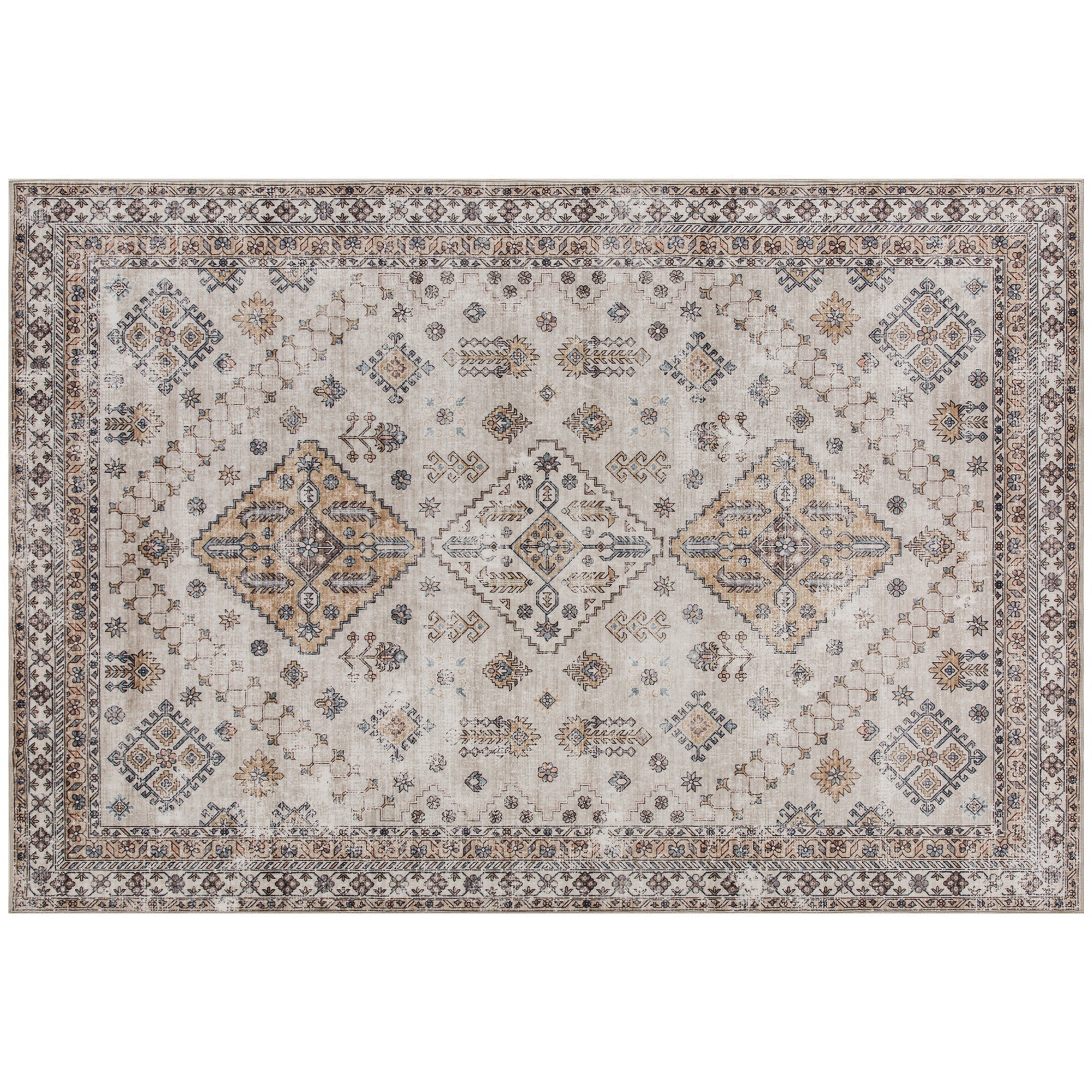 Elegant HOMCOM Vintage Area Rug, Non-Slip Washable Rug, Flannel Floor Carpet for Living Room, Bedroom, Dining Room, Home Office, 290 x 200 cm, Beige