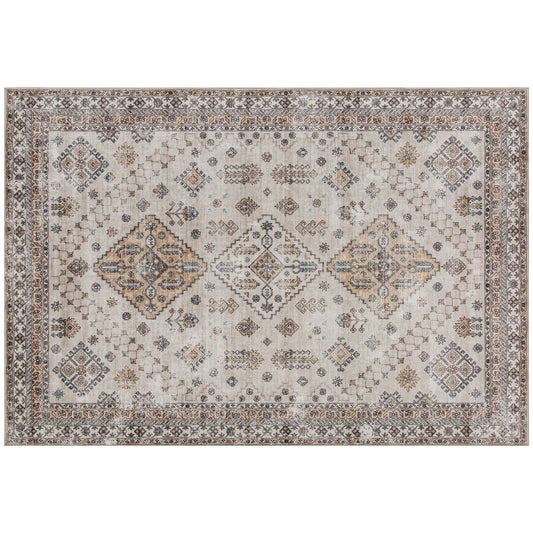 Elegant HOMCOM Vintage Area Rug, Non-Slip Washable Rug, Flannel Floor Carpet for Living Room, Bedroom, Dining Room, Home Office, 290 x 200 cm, Beige