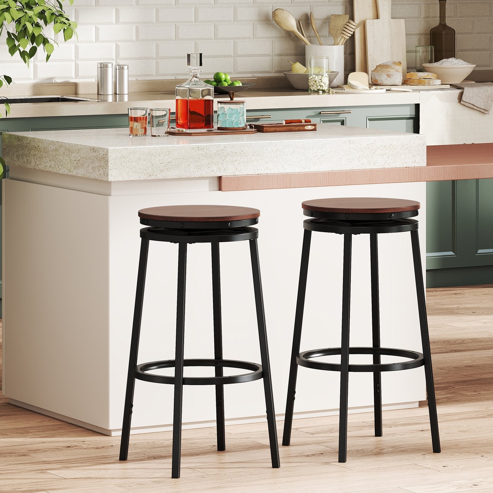 360° Swivel Bar Stools Set of 2 Height Adjustable Kitchen Stools for Kitchen Island-