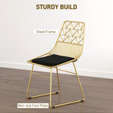 Elegant HOMCOM Luxurious Dining Chairs Set of 4, Metal Wire Kitchen Chair with Removable Velvet-feel Cushion, Cut-out Back and Steel Frame for Dining Room, Gold Tone