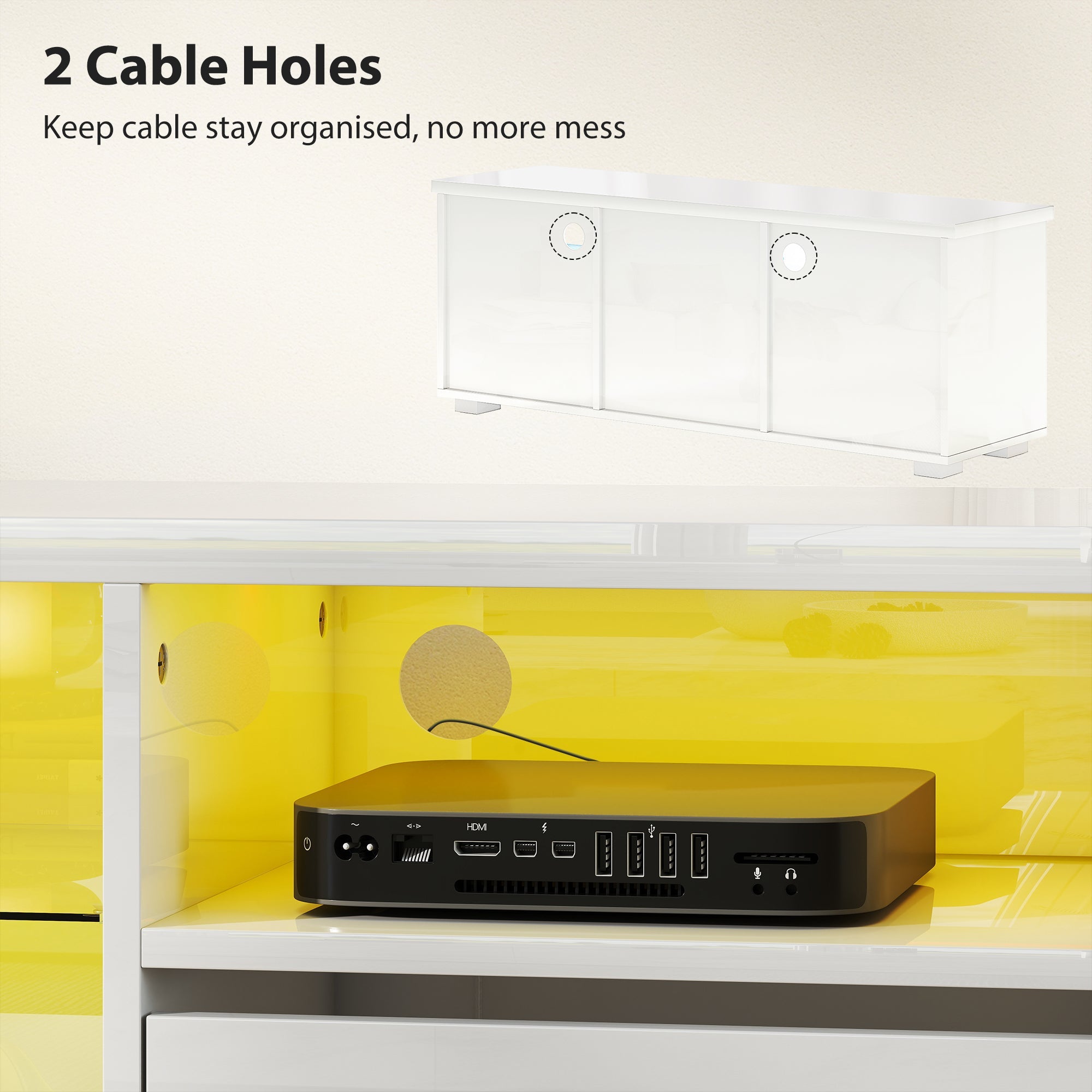 Elegant HOMCOM TV Stand Cabinet with LED Lights - High Gloss White