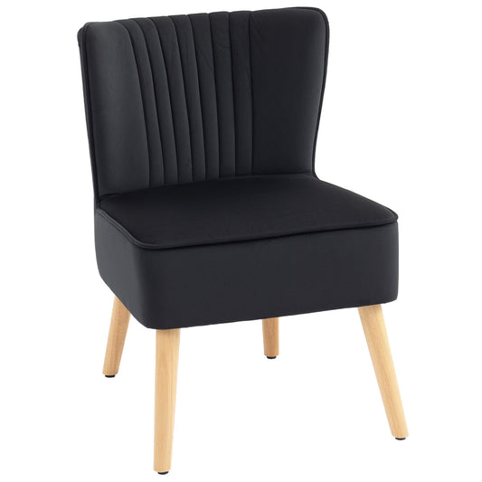 Elegant HOMCOM Modern Accent Chair, Fabric Living Room Chair with Rubber Wood Legs and Thick Padding, Black
