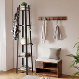 Elegant HOMCOM Industrial Coat Stand with 8 Hooks and 4 Shelves - Rustic Brown