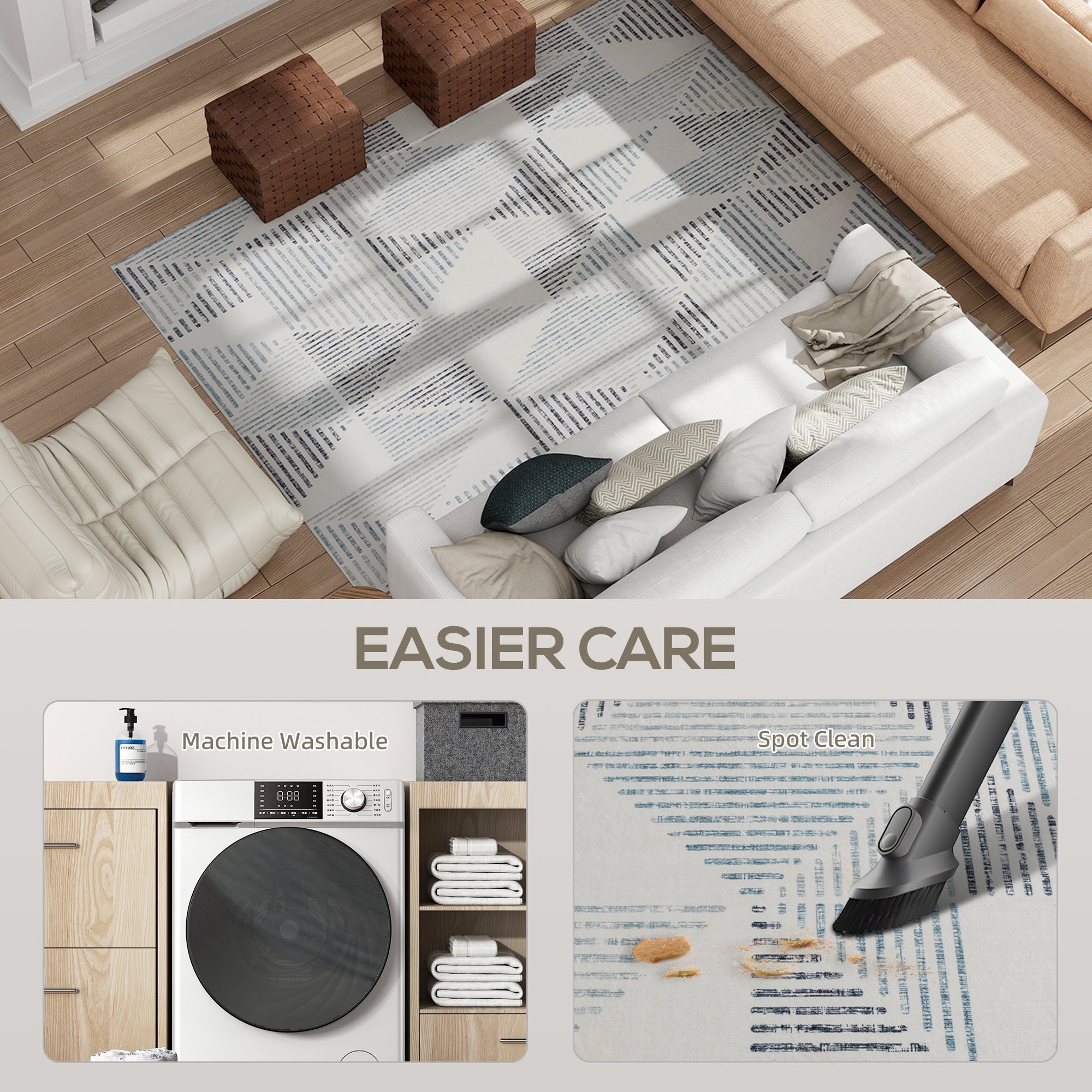 Elegant HOMCOM Modern Area Rug, Geometric Pattern Non-Slip Washable Rug, Soft Floor Carpet for Living Room, Bedroom, Dining Room, Home Office, 230 x 160 cm, Multi-Coloured