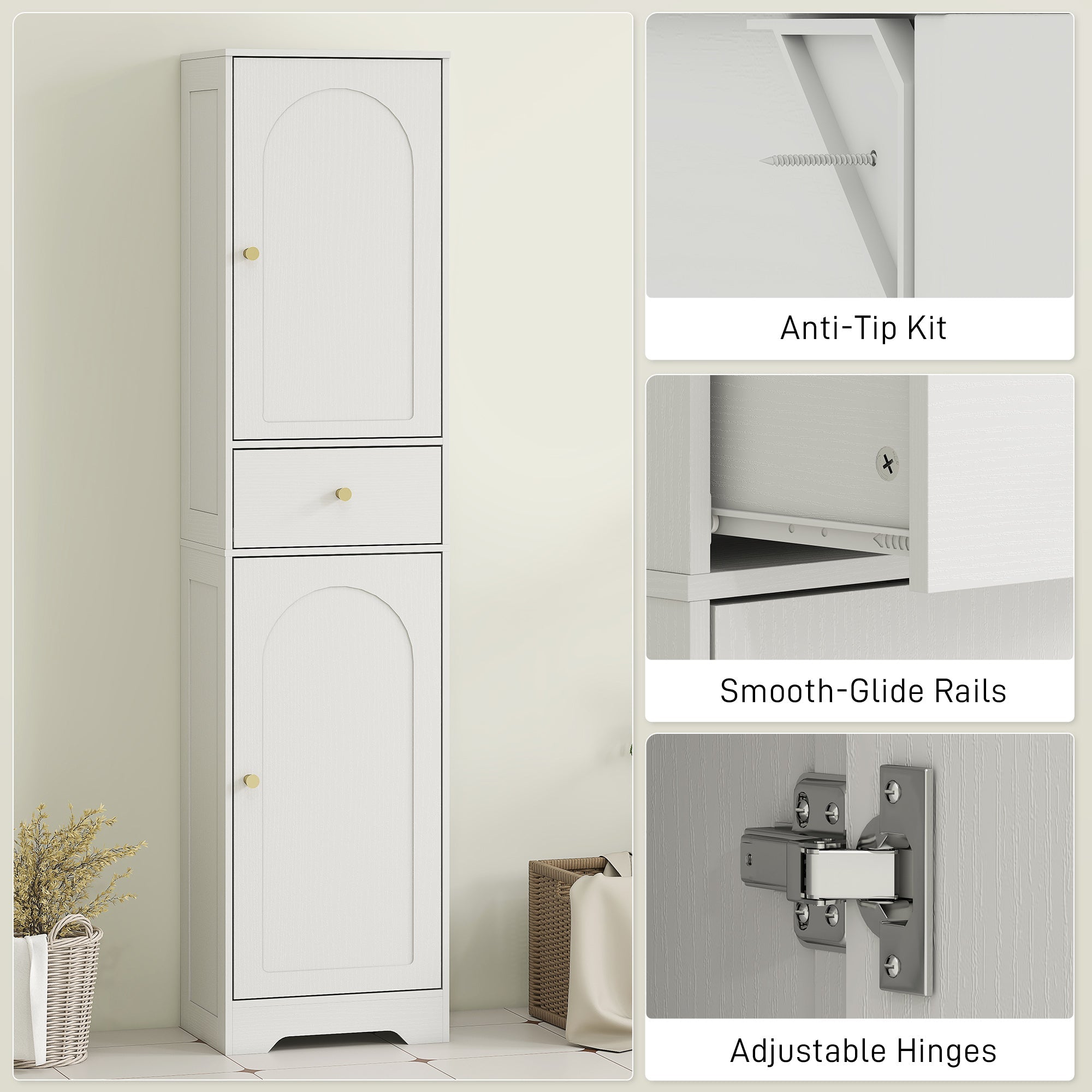 Elegant HOMCOM Tall Bathroom Cabinet with Arched Doors - White
